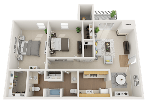The Village Apartments 2 Bedroom 2 Bath 950 square feet Floor Plan